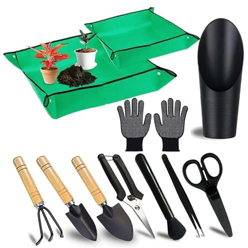 WNJ Plant Repotting Mat for Garden, 2 PCS Waterproof Potting Mats, Foldable Indoor Plant Mat, Portable Mini Garden Tool Set, 12 PCS Succulent Garden Tool Set,Square Garden Potting Tray,Gifts for Women