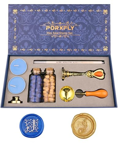 PORXFLY 2 Pieces Letter J Wax Seal Stamp Set,Initial Alphabet Wax Seal Stamp Kit Vintage Gift Box, A to Z Letter Series Stamp for Wedding Invitations, Envelopes, Gift Wrapping (J)