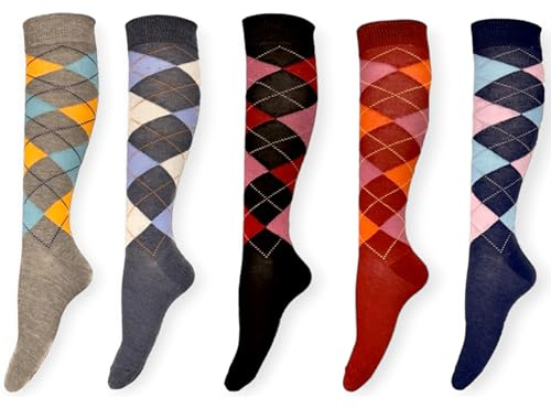 Generisch Lot de 6 paires de chaussettes d'équitation pour femme - Taille confortable - Coton - À carreaux - Respirantes, Couleur : 1, 39-42