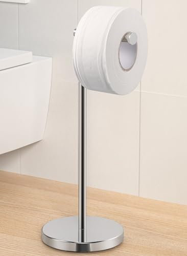 KES Toilet Roll Holder Free Standing with Heavy Weighted Base, Chrome Toilet Roll Holder for Bathroom, Toilet Paper Holder Stand Rustproof 18/8 Stainless Steel, Polished Finish, BPH283S1