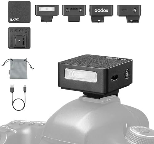 Godox iM20 Mini Flash, 3g Speedlite avec 5 Niveaux de Puissance, 400+ Fois Flashs avec Tepy-C Charge pour Appareil Photo Sony, Canon, Nikon, Fujifilm, Olympus, Panasonic