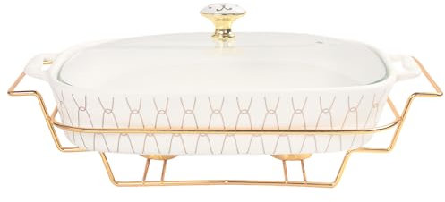 jinsongdafa Porcelain Rectangle Casserole Baking Dish with Glass Lid and rack, 2000 ML Serving Soup Tureen, Chafing Dish for Buffet, food preserve Tray, Catering Casserole for Party Style