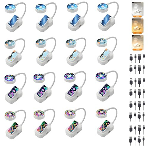 Darlur 16 Pack Rechargeable Book Lights Bulk for Reading in Bed,3 Color,Adjustable Brightness,Clip on to Book Lights for Reading at Night (Multi-Colored, 16 Pack)