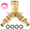 2 Way Brass Y Valve Tap Garden Hose Splitter Two Way Tap Manifold with 2 Individual 3/4inch Water Tap and 3/4inch to 1/2inch Connection for Home Garden Outdoor (Brass Handle)