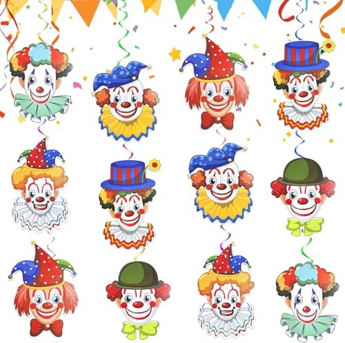 Guirnalda de Payaso para Carnaval,12 Piezas Diseño de Payaso,Adornos de Espirales,Guirnaldas de Payasos en Espira,Decoraciones Colgantes,para Carnavales,Carnavales y Fiestas Temáticas