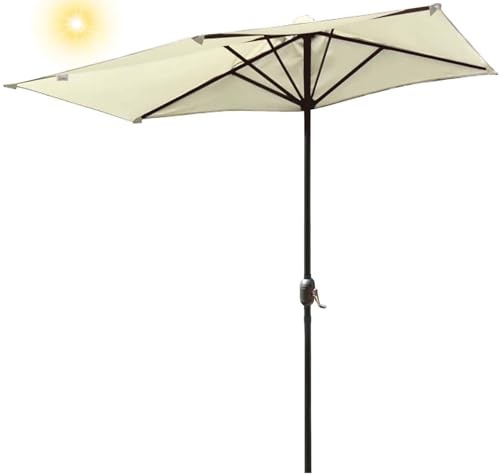 YNJJKA Ombrellone Mezzaluna Da Balcone Parete Piccolo Reclinabile Inclinabile Ombrelloni Semicircolare Giardino Per Terrazza Con Manovella In Ombrello Parasole 250 cm No Con Base(Beige)