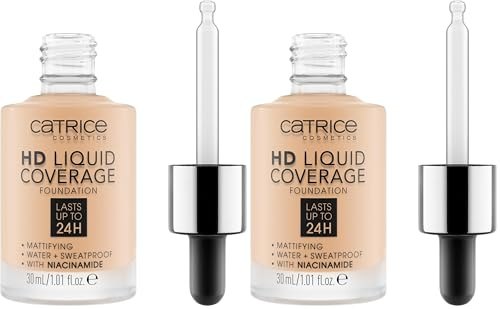 Catrice HD Liquid Coverage base de maquillaje, de larga duración, matificante, control de grasa/control de brillos, mate (30ml) (Paquete de 2)