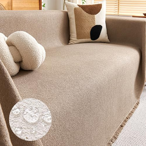 Vattentätt sofföverdrag för 1 4-sits vändbart halkfritt sofftäcke för flera ändamål överkast 180 x 340 cm brunt hållbart möbelskydd elegant heminredning