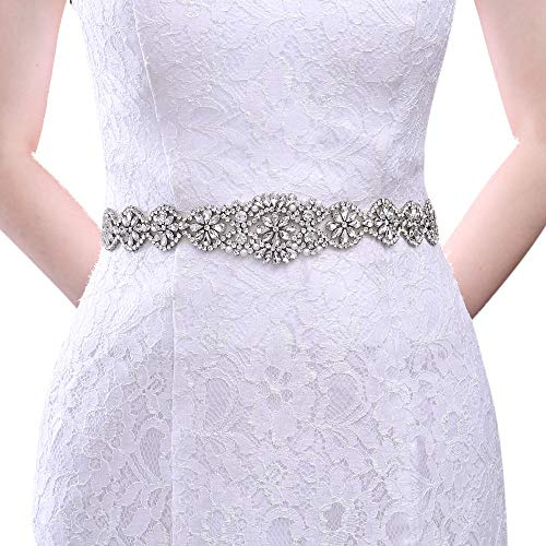 TOPQUEEN - Cinturón de satén con cristales brillantes para fiesta de boda, novia o dama de honor, Negro , Talla única