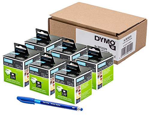 6 x Dymo S0722370 Original Dymo LabelWriter Adressetiketten (selbstklebend) 99010, 28 x 89 mm, Schwarz auf Weiß, 2 Rollen à 130 Stück + PaperMate Stift Geschenk