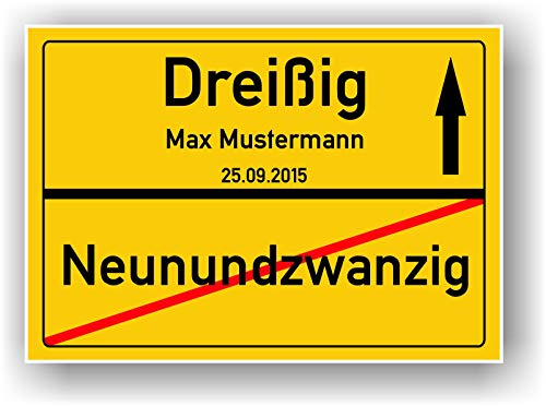 Geschenkidee 30 Jahre Ortsschild Poster Bild 30 Geburtstag - Neunundzwanzig - Dreißig - Schild personalisiertes Geschenk Freund Freundin Party Deko Geburtstagsgeschenk DIN A4