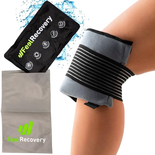 Bolsa de Gel para Aplicar Frío y Calor Reutilizable (28x17 cm) para Rodillas - Recuperación Lesiones Deportivas: Esguince, Bursitis, Rotura - Bolsa de Hielo con Cinta Elástica de Compresión y Funda