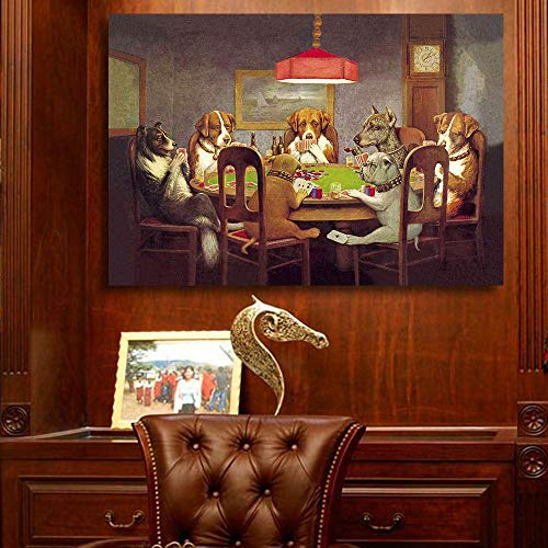 Pintura al óleo Arte de la pared Impresiones en lienzo Perros jugando al póker Cuadros de pared de animales para la sala de estar Decoración del hogar Póster e impresión Marco de 16 x 24 (40x60cm)