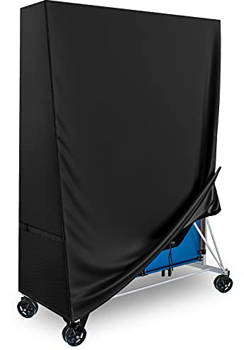 Callni Tischtennisplatte Abdeckung Outdoor, wasserdichte Tischtennis Abdeckhaube, Wetterfest Hochfestes Oxford 420D Material, Pingpong Schutzhülle 165x70x185cm Schwarz