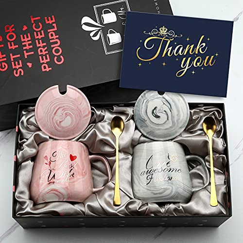 Sovyime One Awesome Husband, The Best Wife Set Regalo Tazzine Caffè - Regalo Matrimonio Fidanzamento per Coppia - Idea per Amanti Amici Genitori Inaugurazione Della Casa - 13 oz
