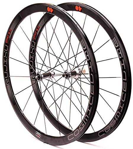 RUJIXU 700c Rennrad-Laufradsatz Rennrad Laufrad Doppelwandige Felgen 40mm 8-11 Geschwindigkeit Kassette Kohlefaser-Nabe Schnellspannrad Felgenbremse 1900g (Color : Silver hub, Size : 700C)