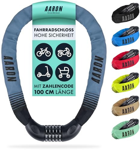 AARON Lock One - Catena antifurto per bicicletta con codice a 5 cifre - lucchetto in metallo e alta sicurezza - per bici elettrica, mountain bike, da trekking, da turismo, da corsa, veicoli elettrici