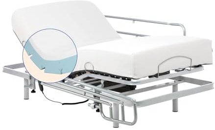 Geriafy Cama articulada con colchón Funda Tencel Care 105x190 cm | Barandillas abatibles, colchón viscoelástico 20 cm y funda Tencel suave, fresca y transpirable