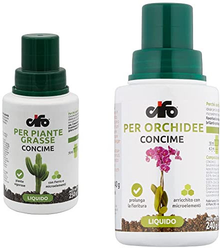 Cifo Concime Liquido piante grasse 200 ml & Concime liquido per Orchidee 200 ml