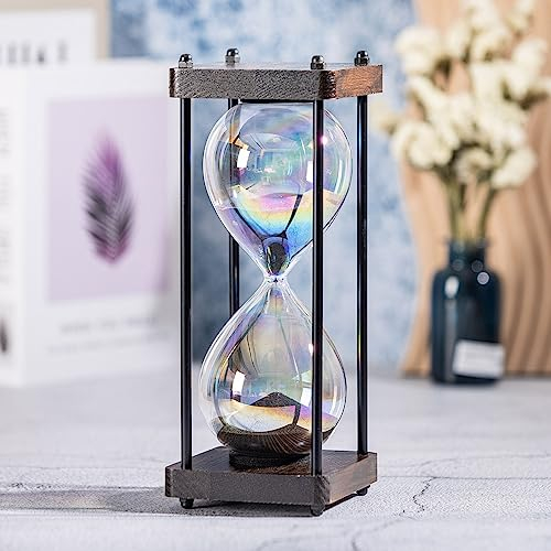Rainbow Sanduhr Timer 60 Minuten, Holzrahmen Dekorative Sanduhr (Schwarzer Sand, Große Größe)