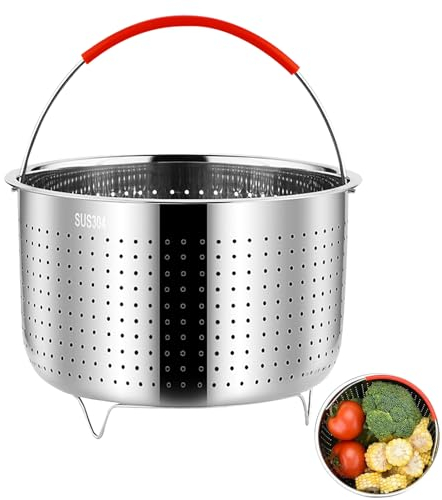 SVUPUE Dampfgarer Einsatz, 304 Edelstahl Dampfgarer, Außendurchmesser 21,6 cm, Kleiner Dampfgarer, Edelstahl Dampfeinsatz mit Silikon Griff, für Dünsten von Gemüse Früchte Eier, Töpfe, Kochtöpfe, 6L