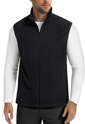 MAGCOMSEN Men's Fleece Vests Outerwear Zip Up Sleeveless Jacket with Pockets for Casual Hiking Golf Outdoor Winter Fall Black, XL