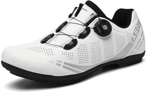 Hixingo Fahrradschuhe Herren Damen Rennrad Und MTB Schuhe Mit Gummisohle, Atmungsaktive Sneaker rutschfeste No-Lock Fahrradschuhe Mountainbike SPD Schuhe（Weiß ，44 EU）