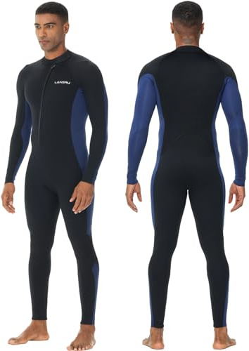 Lansru Combinaison de plongée pour homme en néoprène CR 5/4 mm, idéale pour la plongée thermique en eau froide, fermeture éclair sur le devant pour le surf, la plongée avec tuba, la plongée et la