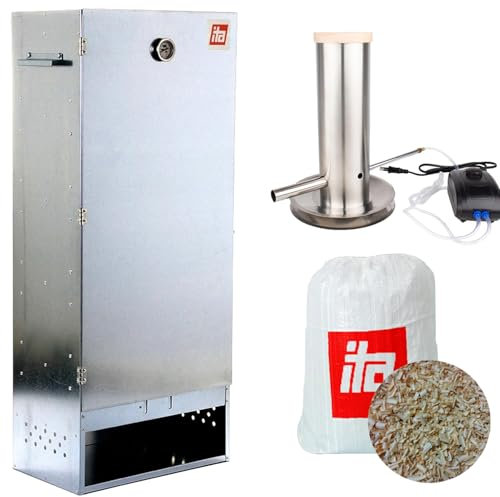 ITA Fumoir 7004 - Kit fumoir avec générateur de fumée - Armoire de fumage XL avec thermomètre - Acier inoxydable - Qualité UE - Directement du fabricant - 111 cm avec 4 étages