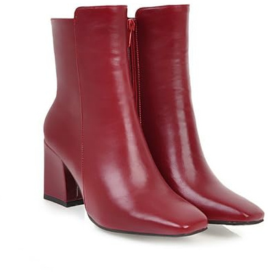 FQMAYPO Stivaletti Caldi da Donna Stivaletto con Tacco Basso A Blocco Grosso con Cerniera Stivaletto Chelsea A Punta Quadrata Autunno Inverno Stivali in Pelle di Vitello Medio,Rosso,34 EU