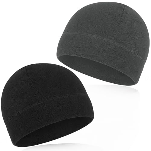 2 Piezas de Gorro de Invierno, Gorro para Correr para Hombres y Mujeres, Gorro de algodón, Gorro de Ciclismo, Gorro Ligero, Gorro de Ciclismo Debajo del Casco (Gris Oscuro + Negro)