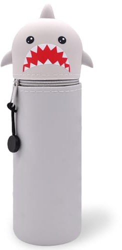 DGTSYAL 2 in 1 Weiche Silikontasche Kawaii Federmäppchen, Tischstifthalter, Reißverschluss, Silikon, Stiftetasche Buntstifte Marker, Büro, Uni, niedlicher Schulbedarf, Mädchen (Grauer Hai)