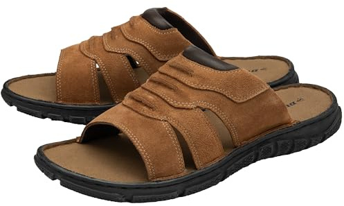 DUNLOP Mens Leather Sandals Open Toe Cushioned In Sock Walking Mules Summer Shoes Flip Flop