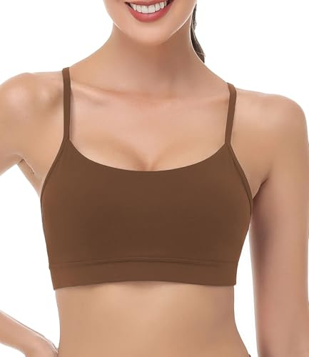 wirarpa Dam mjuk sport-BH Y rygg vadderad låginverkanti tunn rem lounge träning yoga topp, Brun, S