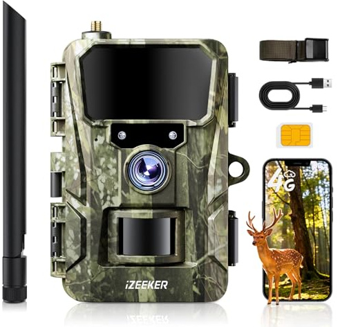 iZEEKER 4G LTE Cellular Wildlife Camera with Night Vision Motion Activated, Security Camera Outdoor Wireless HD 48MP, No WiFi Security Cam, App Control Time Lapse Loop Recording IP66 (with SIM Card)
