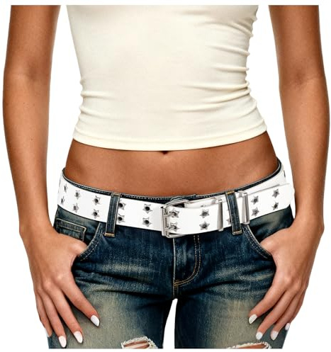 JasGood Punk bälte för kvinnor, Y2K bälte med dubbla hål med stjärnhål goth läderbälte för jeans cosplay hip hop kjol