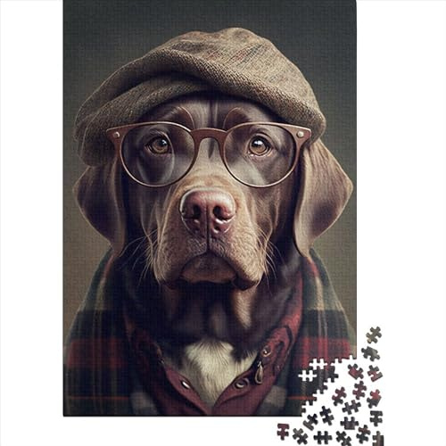 Rompecabezas de 1000 Piezas Perro Hipster con Ropa 2 Rompecabezas Cuadrados de Madera creativos para Adultos 1000 Piezas (75x50cm)