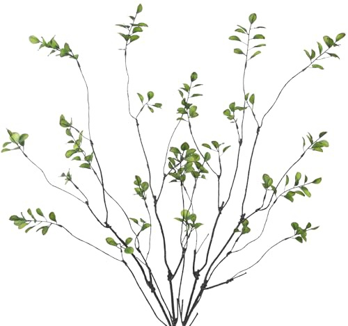 CEWUDA 4 Pz Rami Decorativi per Vaso con Verdi Foglie Finte per Decorazioni Primaverili 90 cm Steli di Ficus Artificiali Piante Finte per Riempire Vaso da Terra Battesimo Casa Ufficio Interno Pasqua