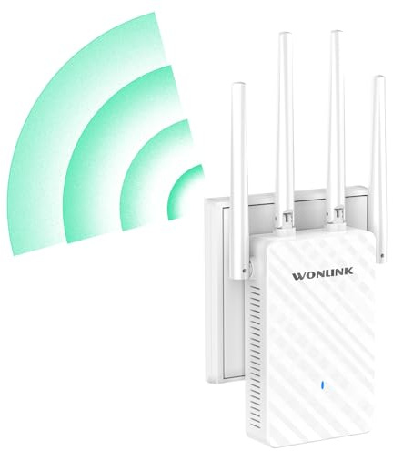 WONLINK Repetidor WiFi, Amplificador Señal WiFi 1200Mbps Doble Banda 5G/2.4G con 4 Antenas - 3 Modos (Repetidor/Router/Ap), Puerto Ethernet, WPS/MU-MIMO, Luz Indicadora, Interior, Enchufe EU