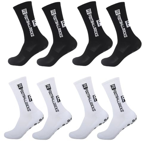 HUZNA Calze Calcio Antiscivolo 4 Paia,EU 39-46 Calzini da Calcio, Calze Grip Calcio Uomo Donna e Bambino, per Yoga, Soccer, Tennis, Basket, Corsa