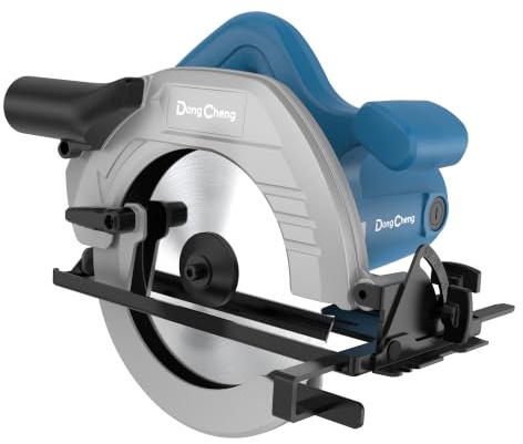 DongCheng Sierra Circular 1500W, Ø185mm, Profundidad de Corte 64mm, 5300 rpm, Inclinación 0-45°, 3 Hojas de Sierra, con Cable