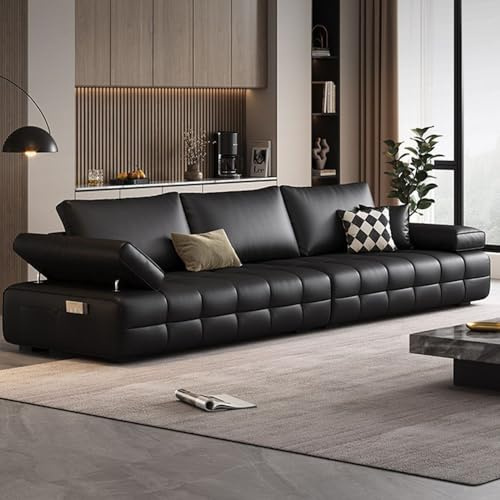 Italiensk lyxig enkel lädersoffa, massiv träram, rymlig och mjuk soffa, modern stor storlek, lämplig för vardagsrum/kontor/lägenhet.