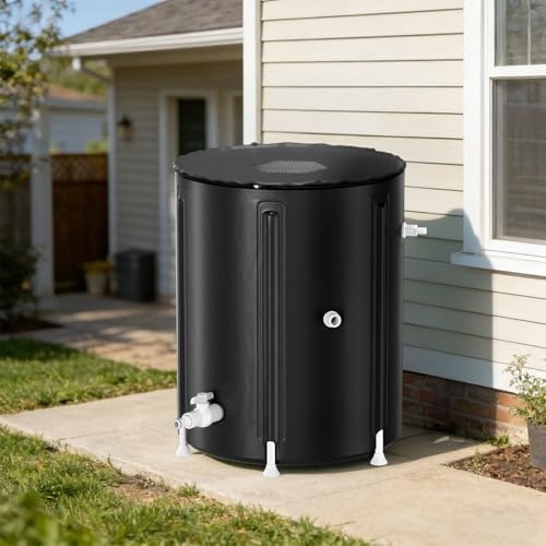 Monucep Récupérateur d'eau de pluie pliable de 200 l, stable, avec tuyaux de support et protection contre le trop-plein, noir, de qualité supérieure, résistant aux UV, peu encombrant pour jardin