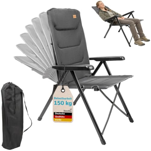 Skandika Campingstol Lepola Easy Pack | Aluminium campingstol, vikbar, kompakt, liten förpackningsstorlek, aluminium-trädgårdsstol, 7-vägs justerbart ryggstöd, 150 kg belastbart, högt ryggstöd |