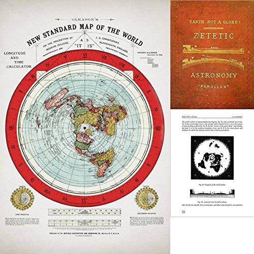 Lone Star Art Flat Earth Map - 1894 Gleason Map - 24 x 36 Glossy Full Color Poster - Includes eBook 'Zetetic Astronomy' by Samuel Rowbotham