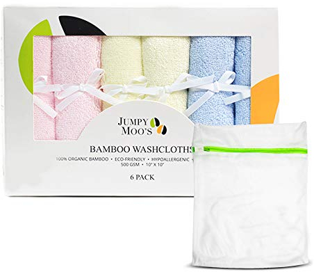 JM Baby Waschlappen - 100% Bambus, ultra-dick 500 g/m², schützt vor Reizungen und Ausschlägen, 25 x 25 cm, Babywaschlappen für Neugeborene, Wickeltisch-Zubehör, inkl. Geschenkverpackung und Wäschesack