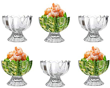 Set Of 6 Glass Prawn Cocktail Bowls Dishes Stemmed Appetizer Prawn Cocktail Serving Glasses Mini Starter Nibbles Embossed Glass Bowls
