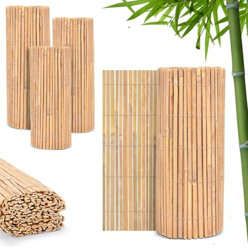 FunkyBuys Bamboo Fence Screening | Natural Slat Fence Panels Garden Screening for Outdoor Wind & Sun Protection | Garden Fence Screening for Privacy Shield (H: 1.8M x L: 4M)