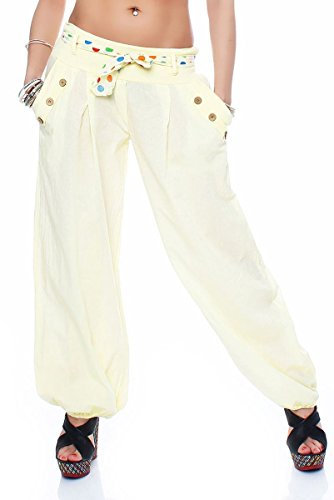 Malito - Damen Haremshose - Leichte Stoffhose aus Baumwolle - Bequeme Hippie Sommerhose für warme Tage - Aladinhose/Pumphose 3417 (Hellgelb)