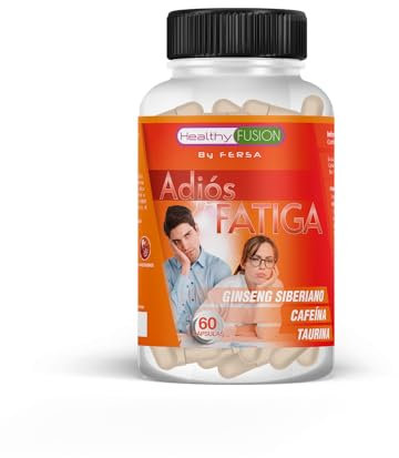 Healthy Fusion Adiós Fatiga | Efectiva fórmula energizante y antifatiga | Eleuterococo + Taurina + Cafeína | Estimulante 100% natural | Mejora y potencia el rendimiento físico y mental | 60 cápsulas